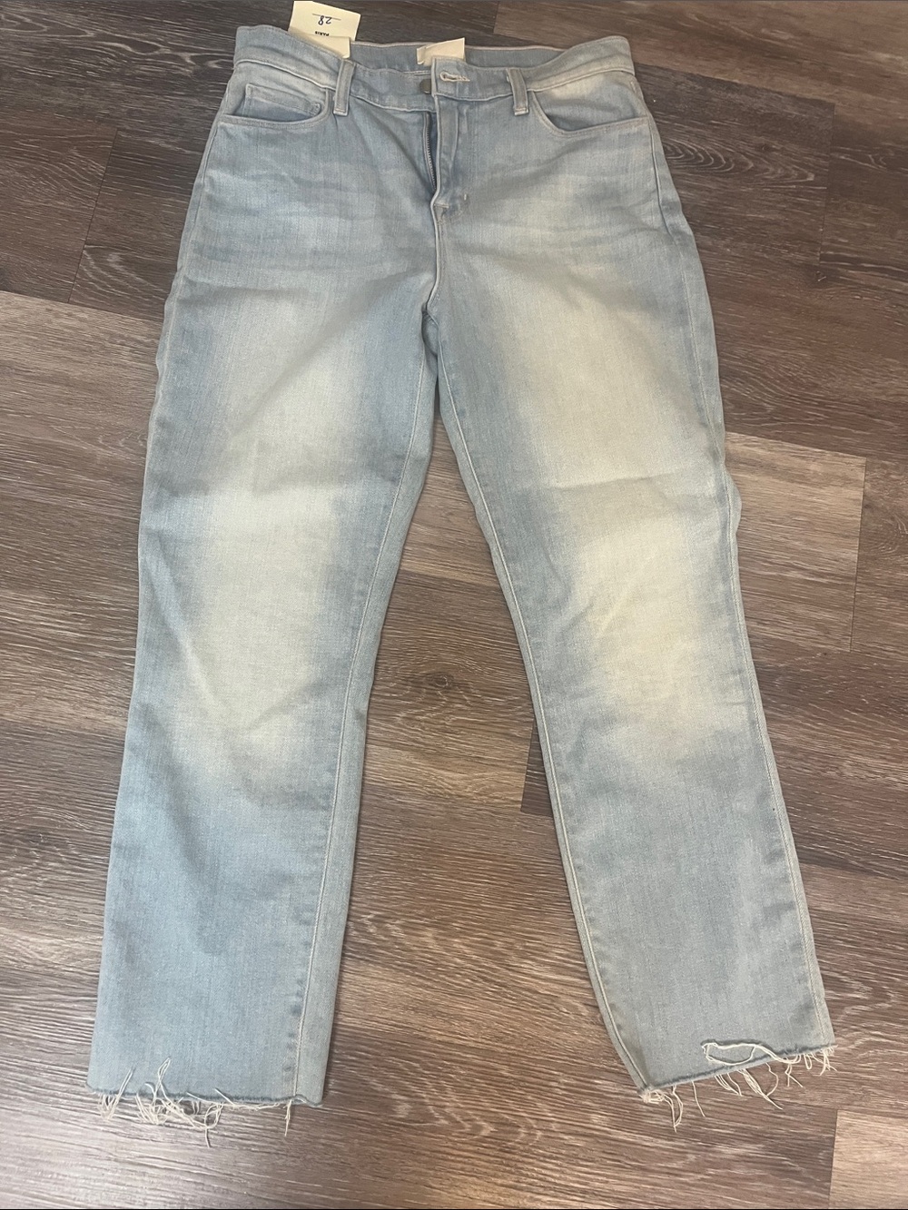 L'AGENCE Light Wash Straight Leg Jeans with Frayed Hem